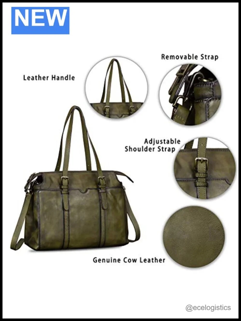 Genuine Leather Satchel Handbag Purse with Strap Crossbody Bag Vintage